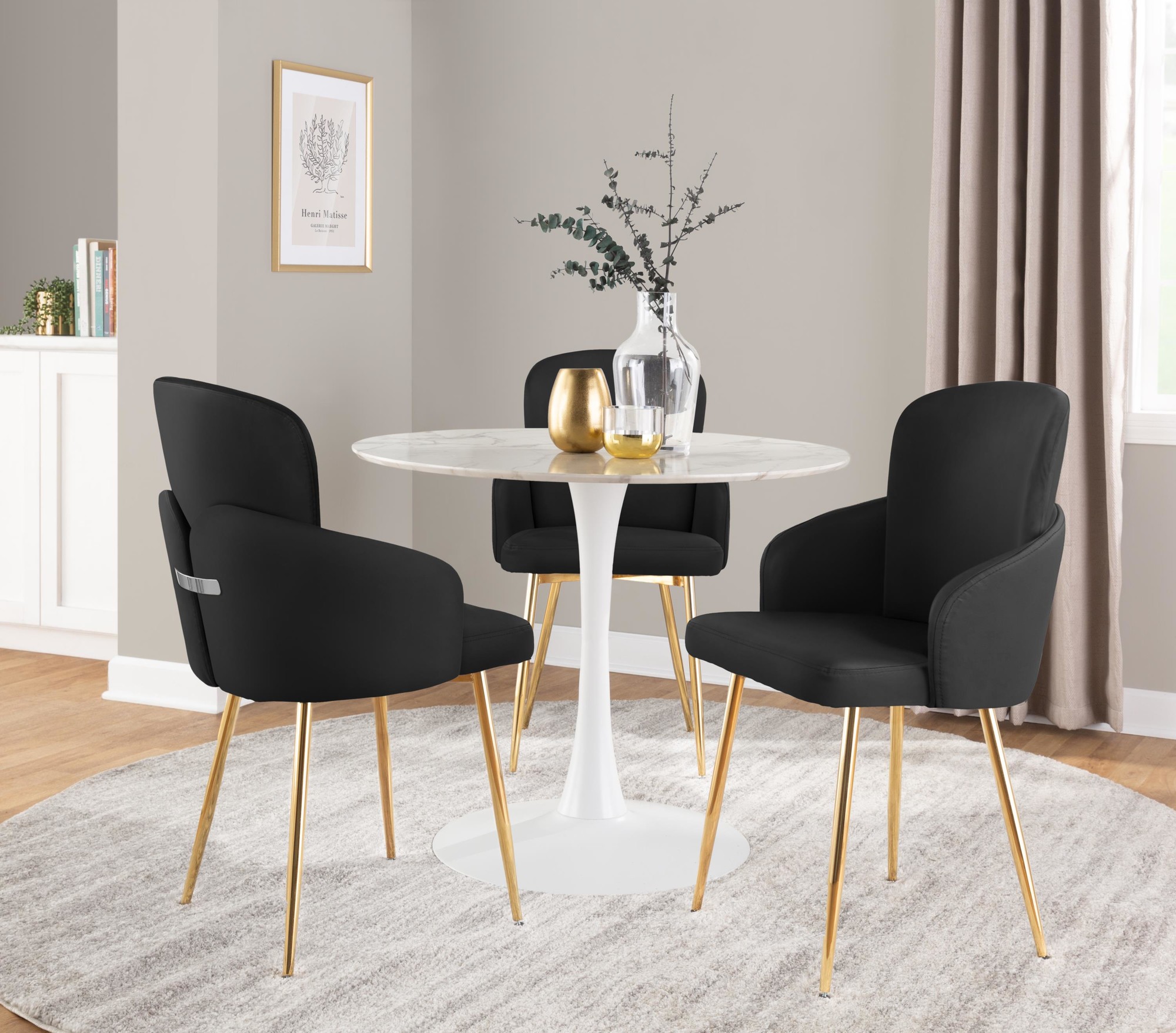 Dahlia Gold Black Faux Leather Contemporary Dining Chairs (Set of 2) 1 Dahlia Gold Black Faux Leather Contemporary Dining Chairs (Set of 2)