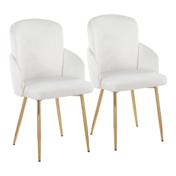 Dahlia Gold Cream Velvet Contemporary Dining Chairs Set of 2 1