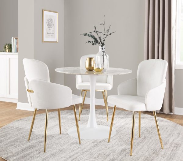 Dahlia Gold Cream Velvet Contemporary Dining Chairs Set of 2