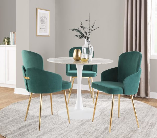 Dahlia Gold Green Velvet Contemporary Dining Chairs Set of 2