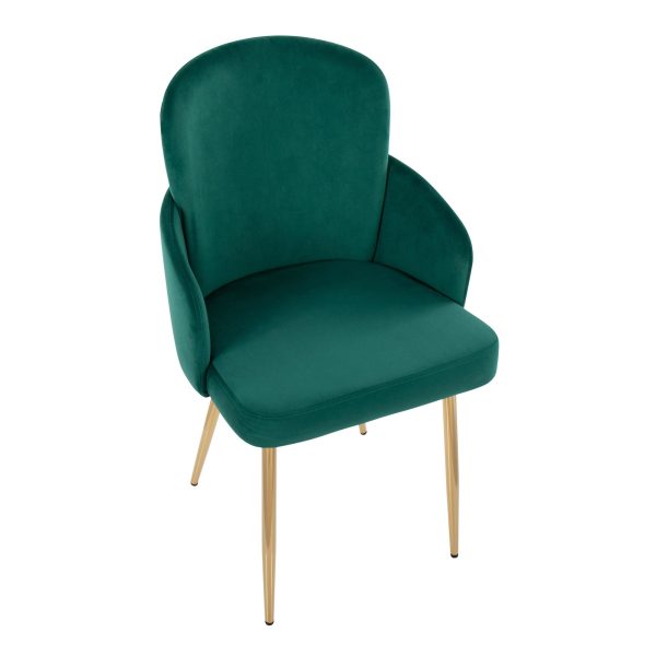 Dahlia Gold Green Velvet Contemporary Dining Chairs Set of 2 7
