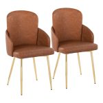 Dahlia Gold and Camel Faux Leather Contemporary Dining Chairs (Set of 2)