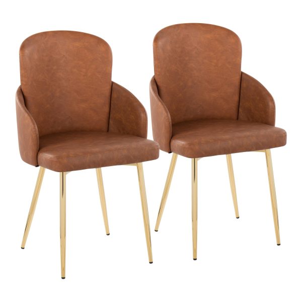 Dahlia Gold and Camel Faux Leather Contemporary Dining Chairs Set of 2 1
