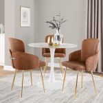 Dahlia Gold and Camel Faux Leather Contemporary Dining Chairs (Set of 2)
