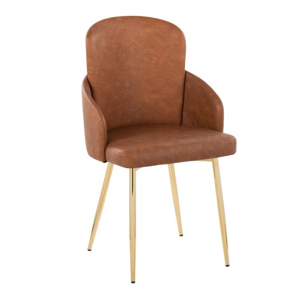 Dahlia Gold and Camel Faux Leather Contemporary Dining Chairs Set of 2 2