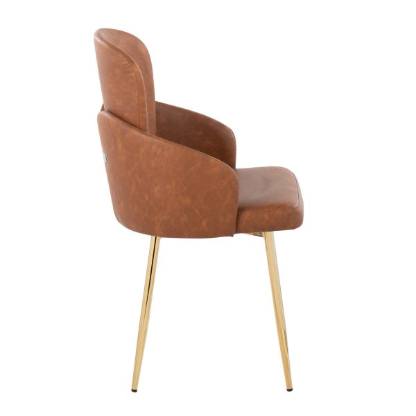 Dahlia Gold and Camel Faux Leather Contemporary Dining Chairs Set of 2 3