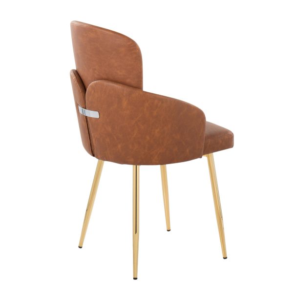 Dahlia Gold and Camel Faux Leather Contemporary Dining Chairs Set of 2 4