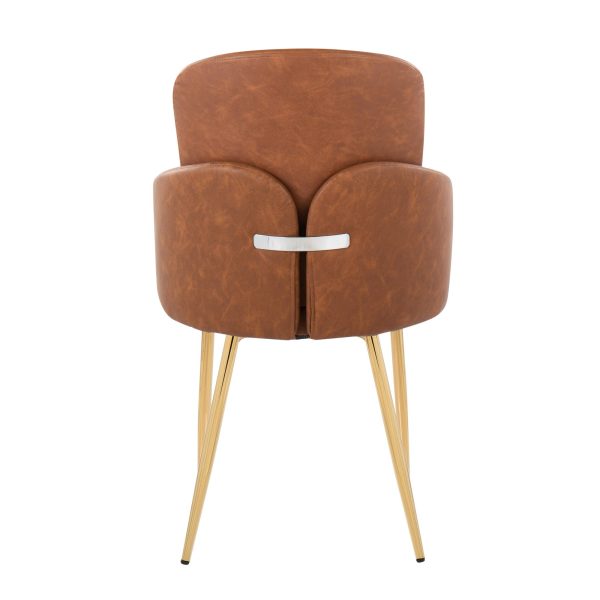 Dahlia Gold and Camel Faux Leather Contemporary Dining Chairs Set of 2 5
