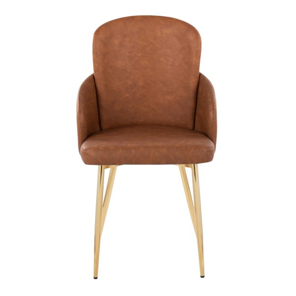 Dahlia Gold and Camel Faux Leather Contemporary Dining Chairs Set of 2 6