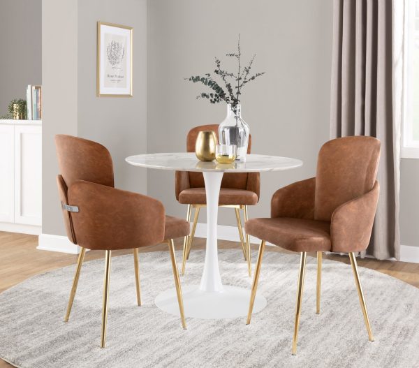 Dahlia Gold and Camel Faux Leather Contemporary Dining Chairs Set of 2