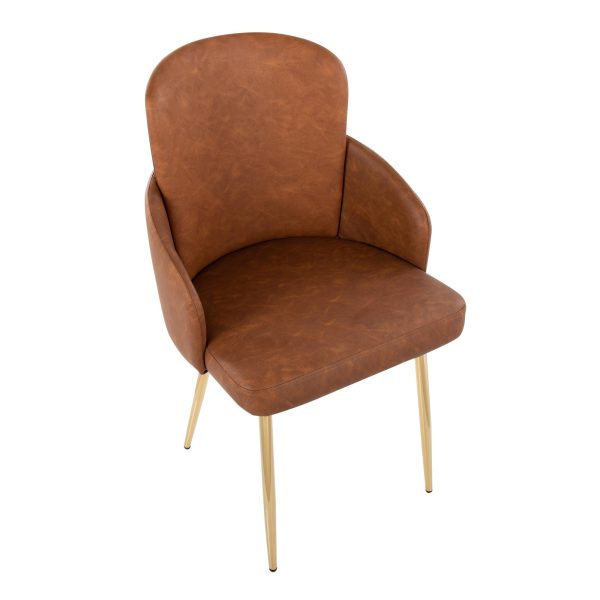 Dahlia Gold and Camel Faux Leather Contemporary Dining Chairs Set of 2 7