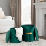 Dahlia Green Velvet Contemporary Nesting Ottomans with Gold 11 Dahlia Green Velvet Contemporary Nesting Ottomans with Gold