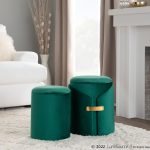 Dahlia Green Velvet Contemporary Nesting Ottomans with Gold 10 Dahlia Green Velvet Contemporary Nesting Ottomans with Gold
