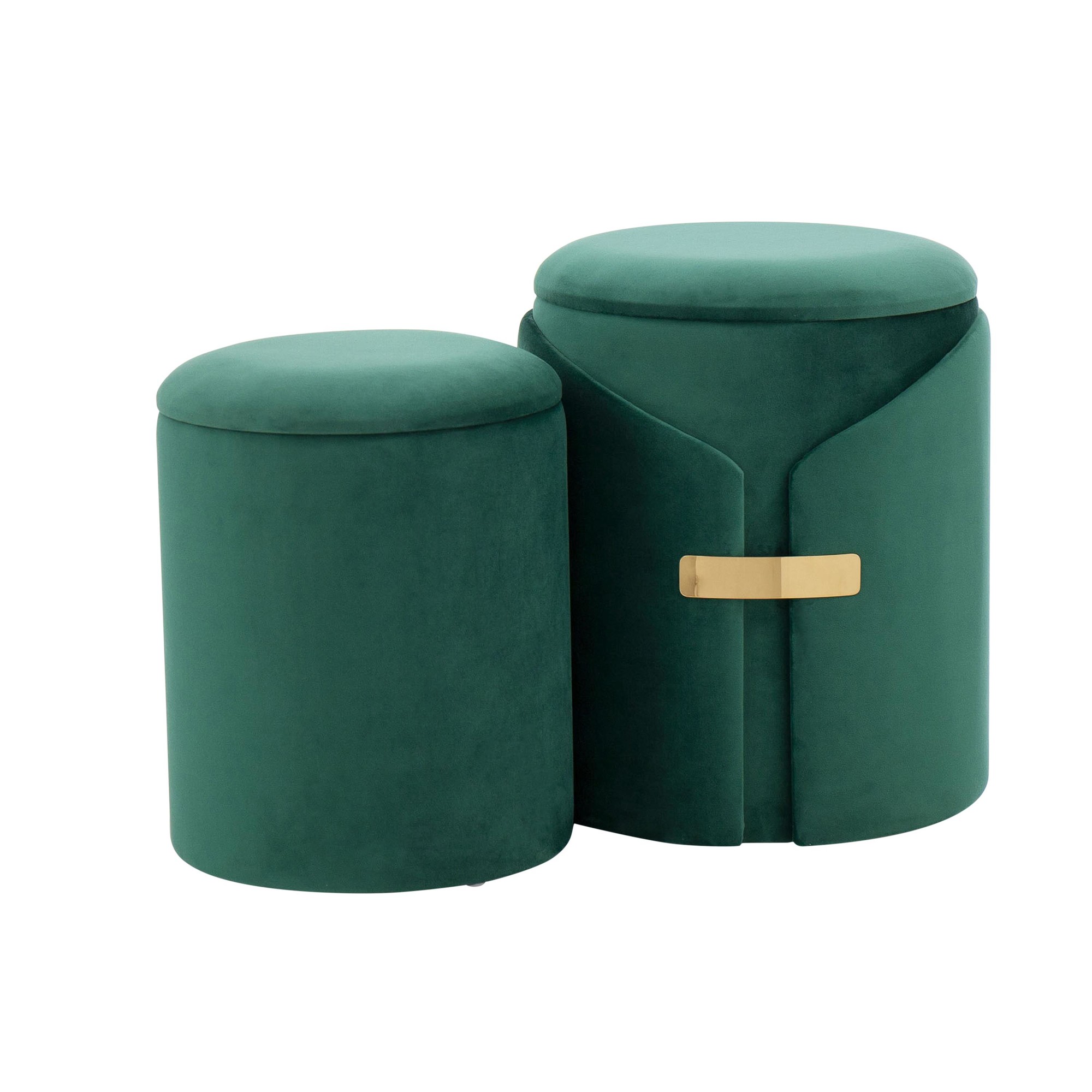 Dahlia Green Velvet Contemporary Nesting Ottomans with Gold 3 Dahlia Green Velvet Contemporary Nesting Ottomans with Gold - Image 3