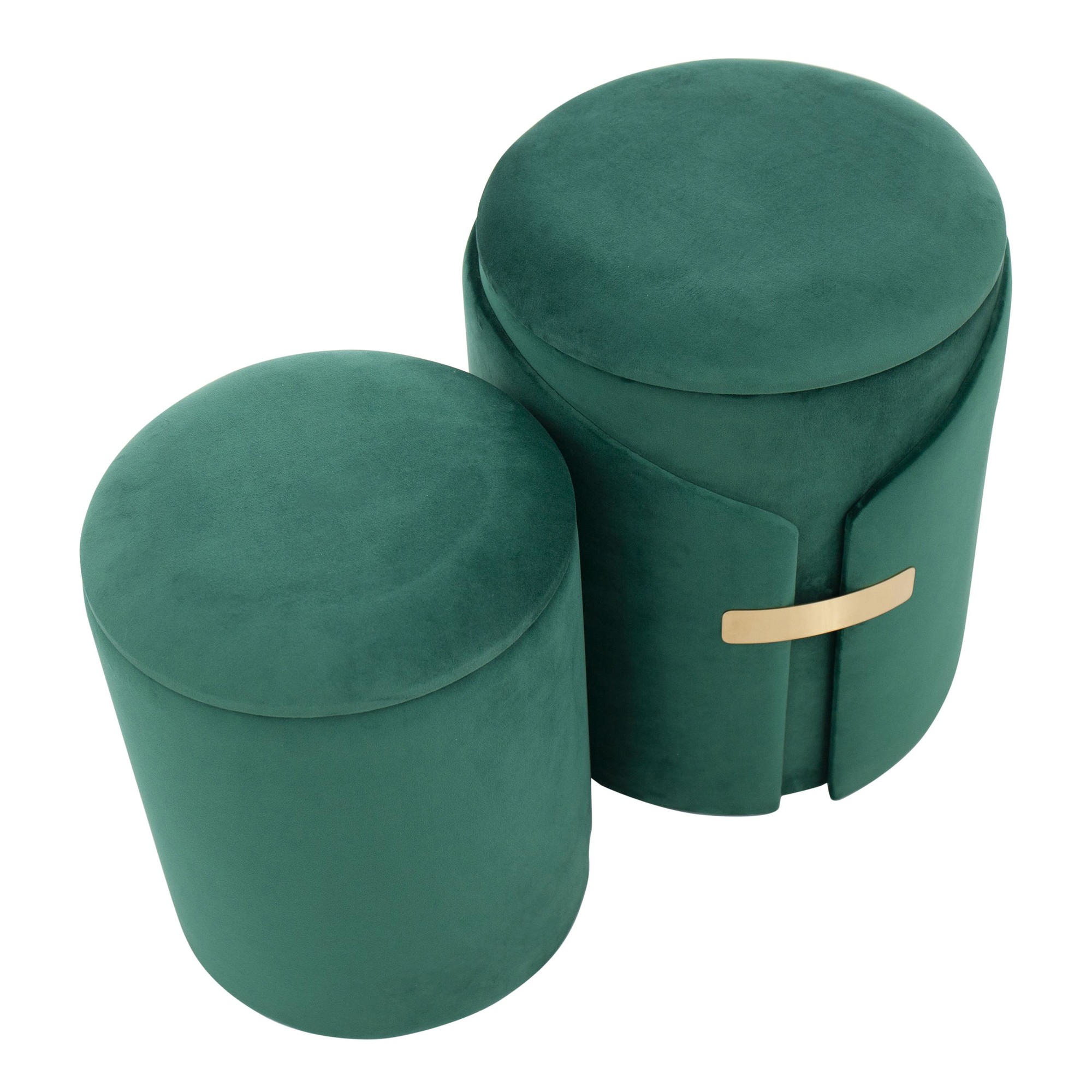 Dahlia Green Velvet Contemporary Nesting Ottomans with Gold 4 Dahlia Green Velvet Contemporary Nesting Ottomans with Gold - Image 4