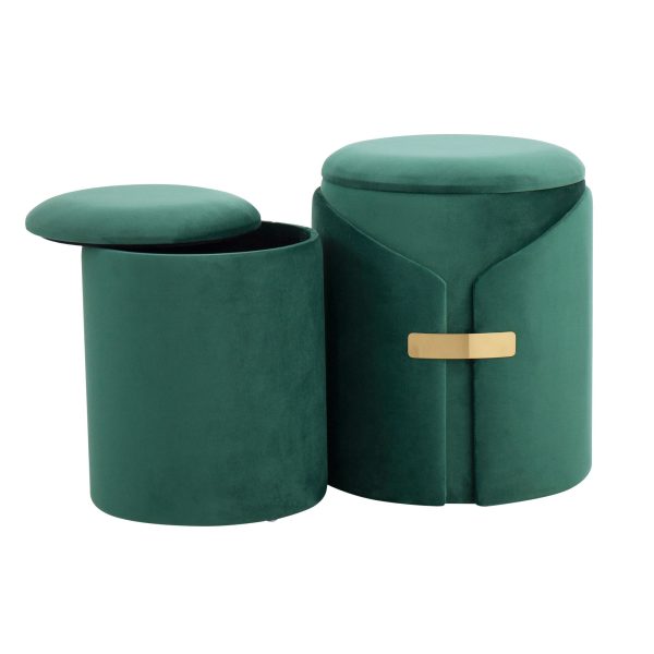 Dahlia Green Velvet Contemporary Nesting Ottomans with Gold 4