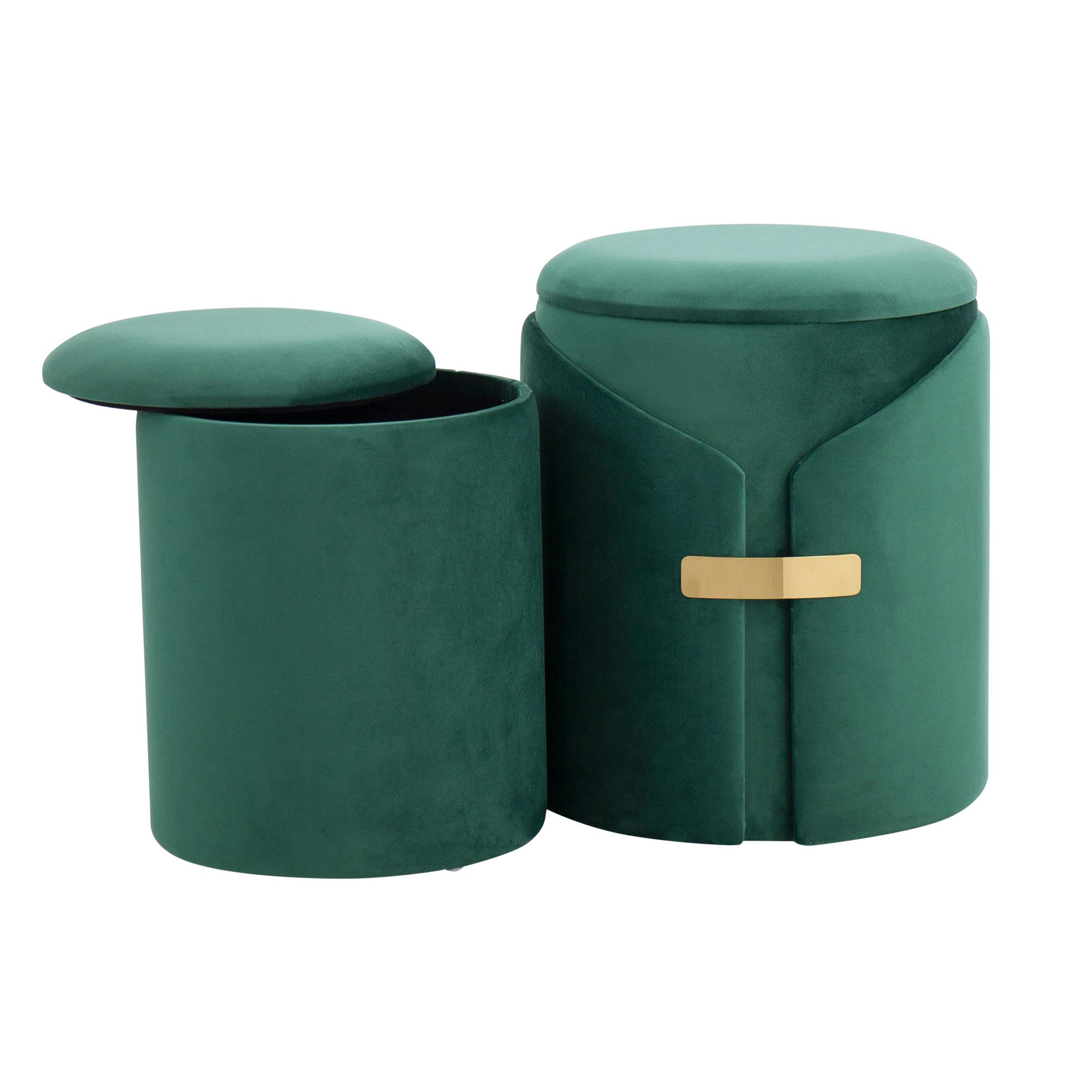 Dahlia Green Velvet Contemporary Nesting Ottomans with Gold 5 Dahlia Green Velvet Contemporary Nesting Ottomans with Gold - Image 5