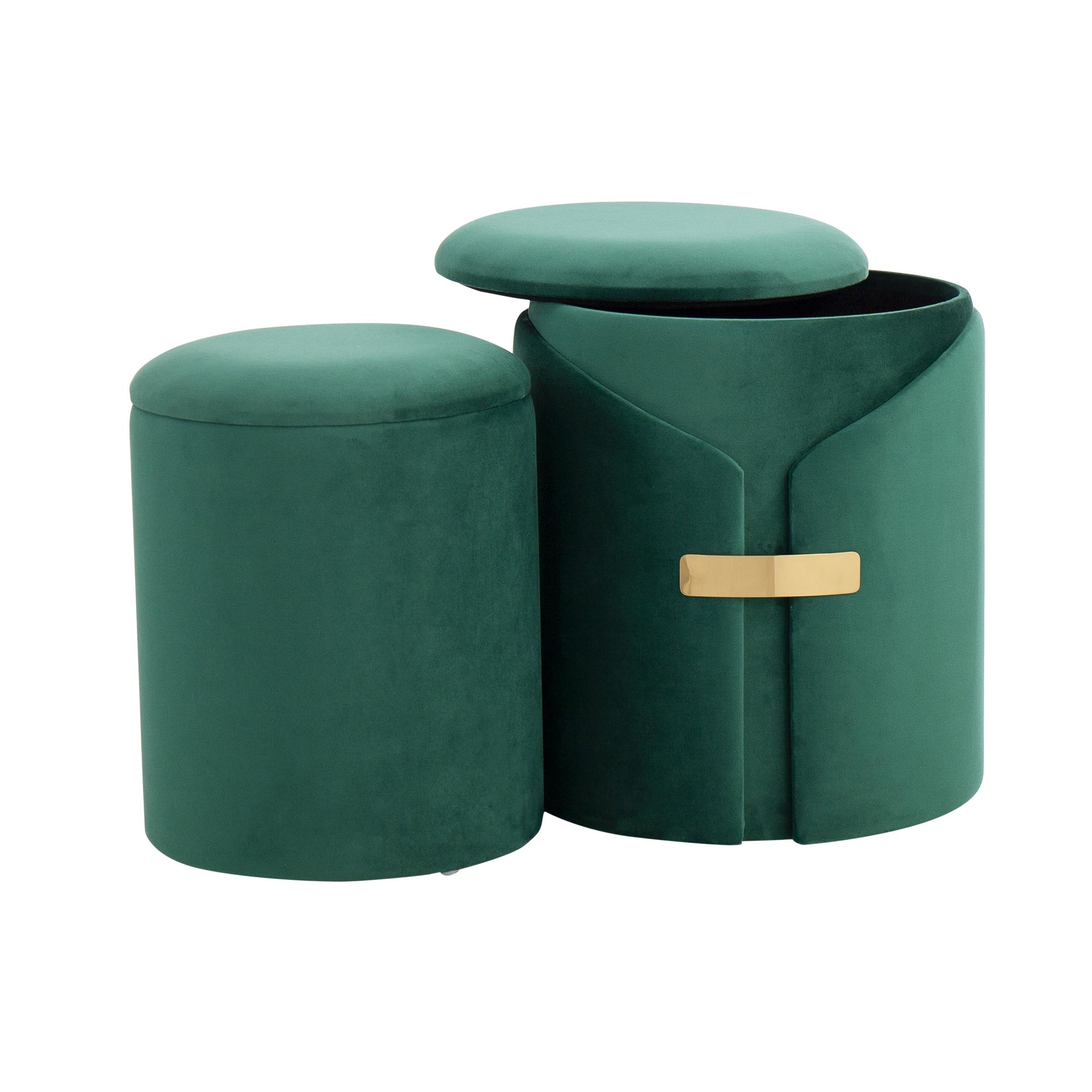 Dahlia Green Velvet Contemporary Nesting Ottomans with Gold 6 Dahlia Green Velvet Contemporary Nesting Ottomans with Gold - Image 6