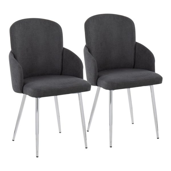 Dahlia Grey Fabric Chrome Leg Contemporary Dining Chairs Set of 2 1