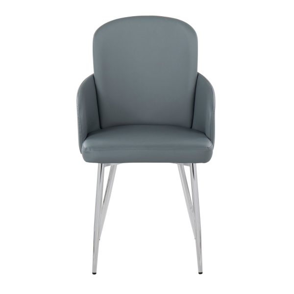 Dahlia Grey Faux Leather Chrome Contemporary Dining Chairs Set of 2 5