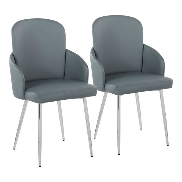 Dahlia Grey Faux Leather Chrome Contemporary Dining Chairs Set of 2