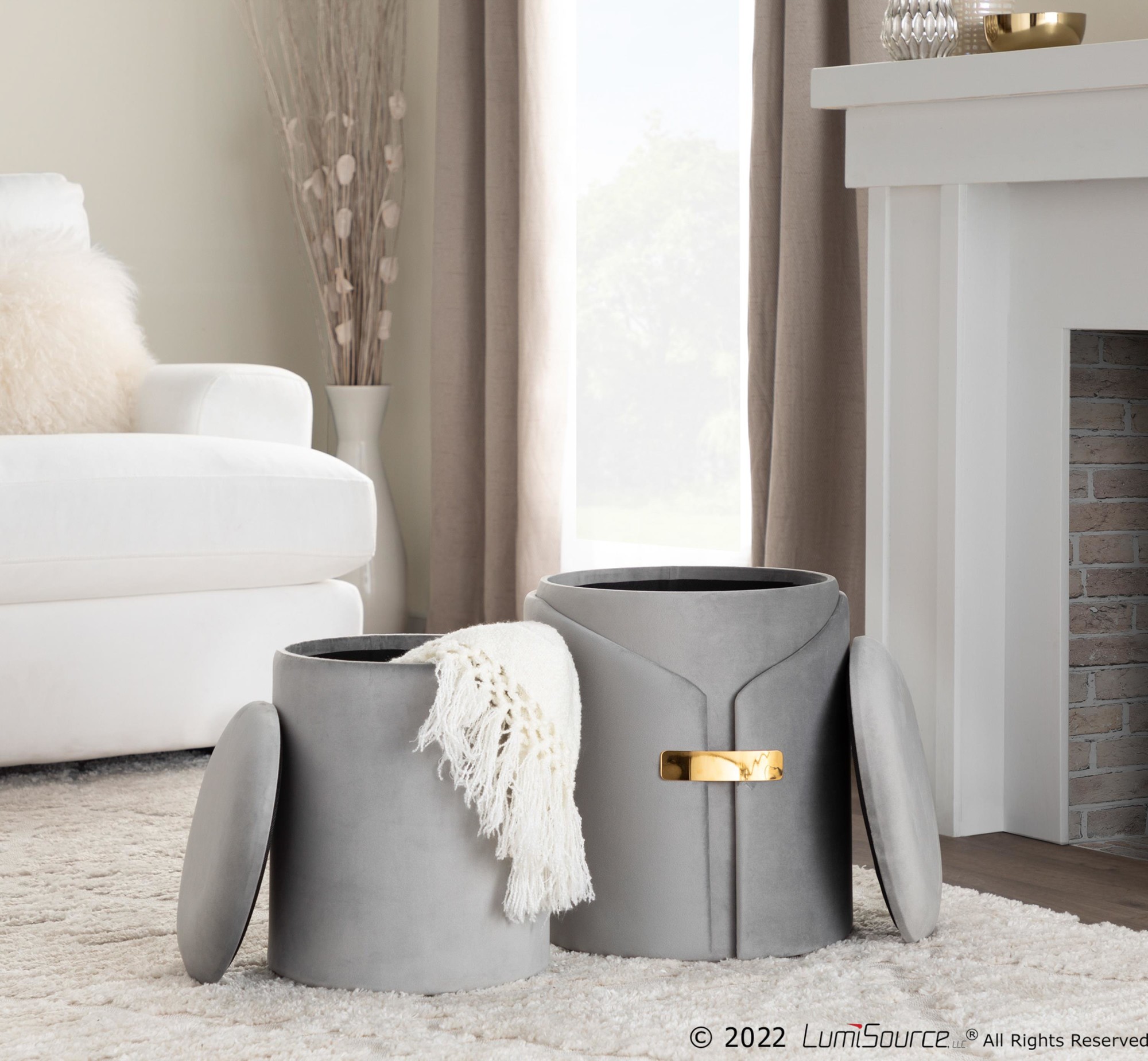 Dahlia Silver Velvet Contemporary Nesting Ottoman Set 2 Dahlia Silver Velvet Contemporary Nesting Ottoman Set - Image 2
