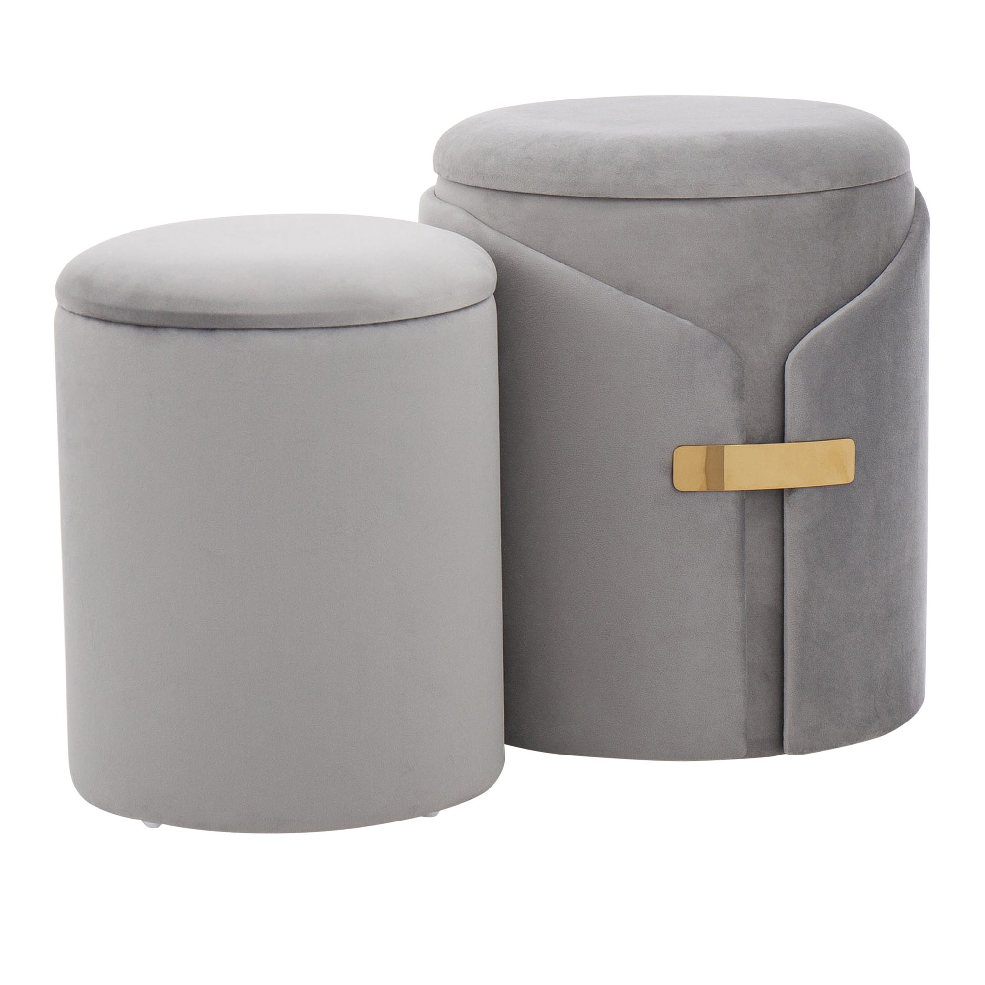 Dahlia Silver Velvet Contemporary Nesting Ottoman Set 3 Dahlia Silver Velvet Contemporary Nesting Ottoman Set - Image 3