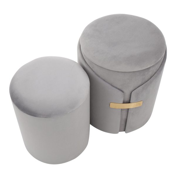Dahlia Silver Velvet Contemporary Nesting Ottoman Set 3