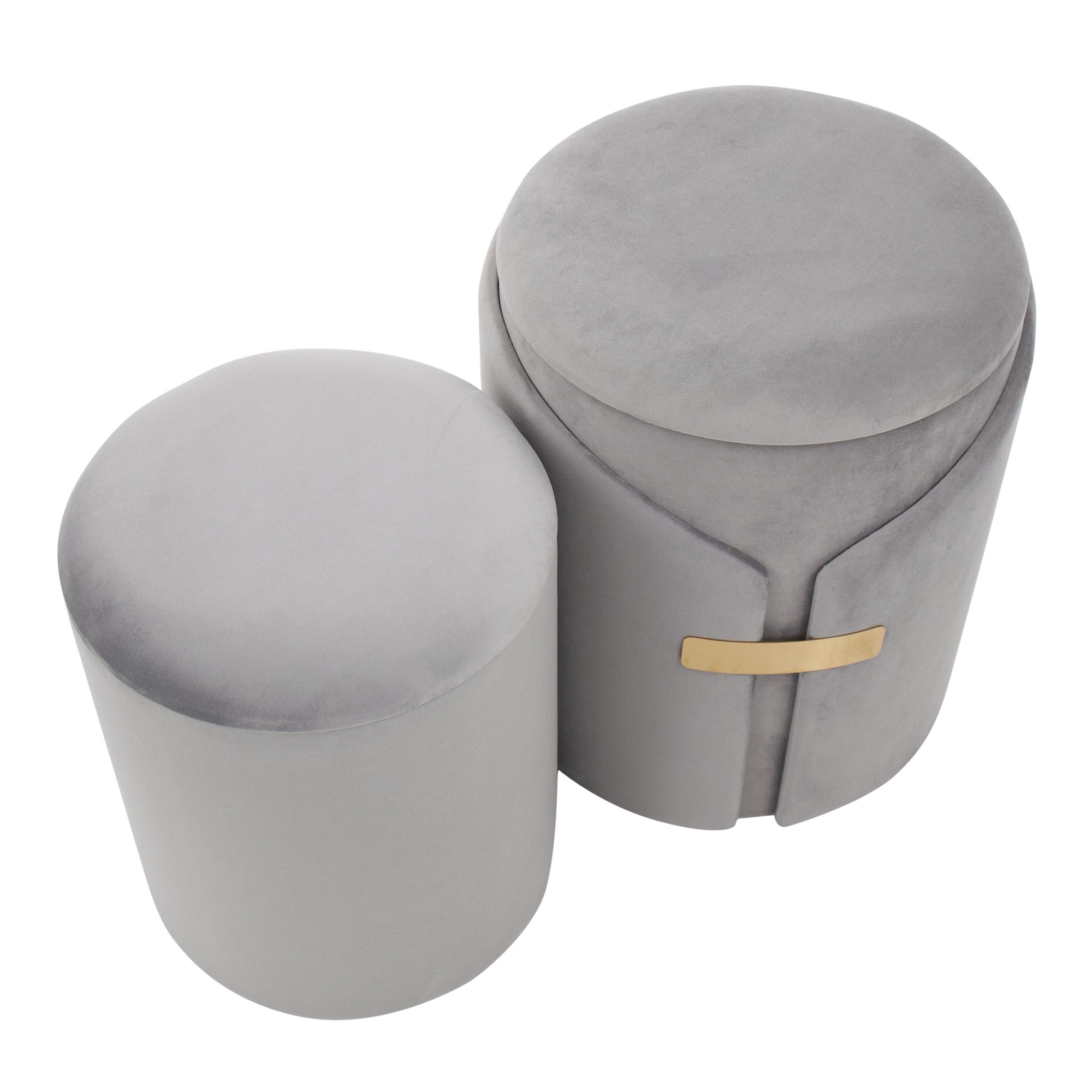 Dahlia Silver Velvet Contemporary Nesting Ottoman Set 4 Dahlia Silver Velvet Contemporary Nesting Ottoman Set - Image 4