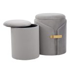 Dahlia Silver Velvet Contemporary Nesting Ottoman Set 15 Dahlia Silver Velvet Contemporary Nesting Ottoman Set