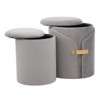 Dahlia Silver Velvet Contemporary Nesting Ottoman Set 17 Dahlia Silver Velvet Contemporary Nesting Ottoman Set