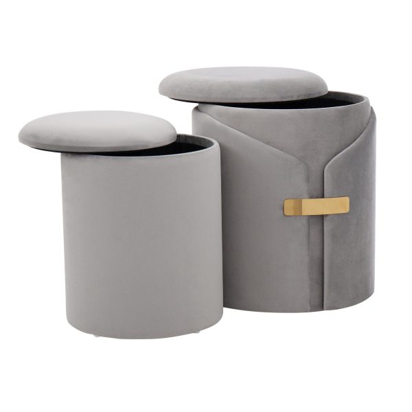 Dahlia Silver Velvet Contemporary Nesting Ottoman Set 6