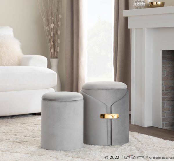Dahlia Silver Velvet Contemporary Nesting Ottoman Set