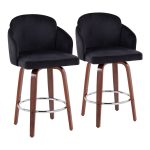 Dahlia Walnut Black Velvet Contemporary Counter Stool (Set of 2) 14 Dahlia Walnut Black Velvet Contemporary Counter Stool (Set of 2)