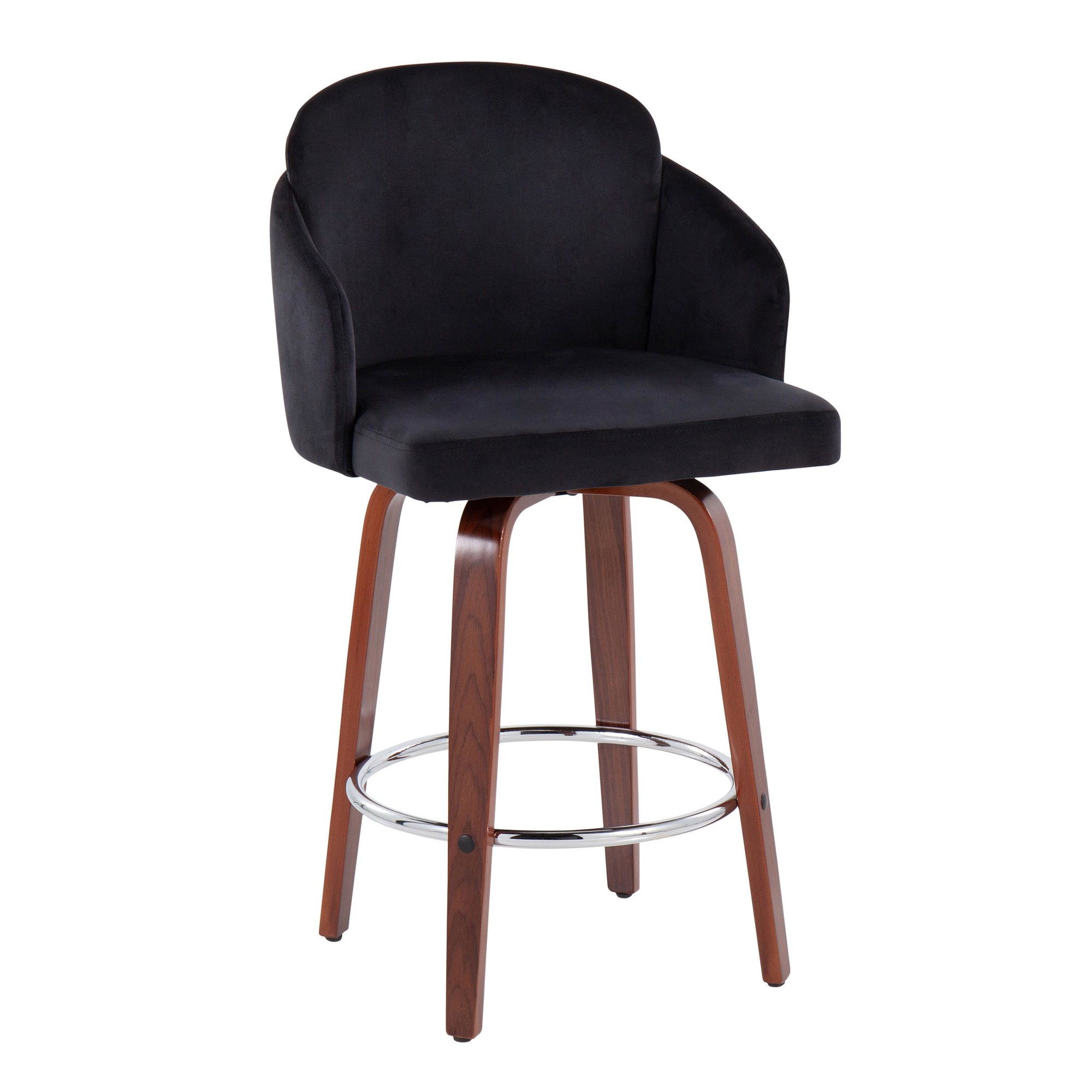 Dahlia Walnut Black Velvet Contemporary Counter Stool (Set of 2) 4 Dahlia Walnut Black Velvet Contemporary Counter Stool (Set of 2) - Image 4