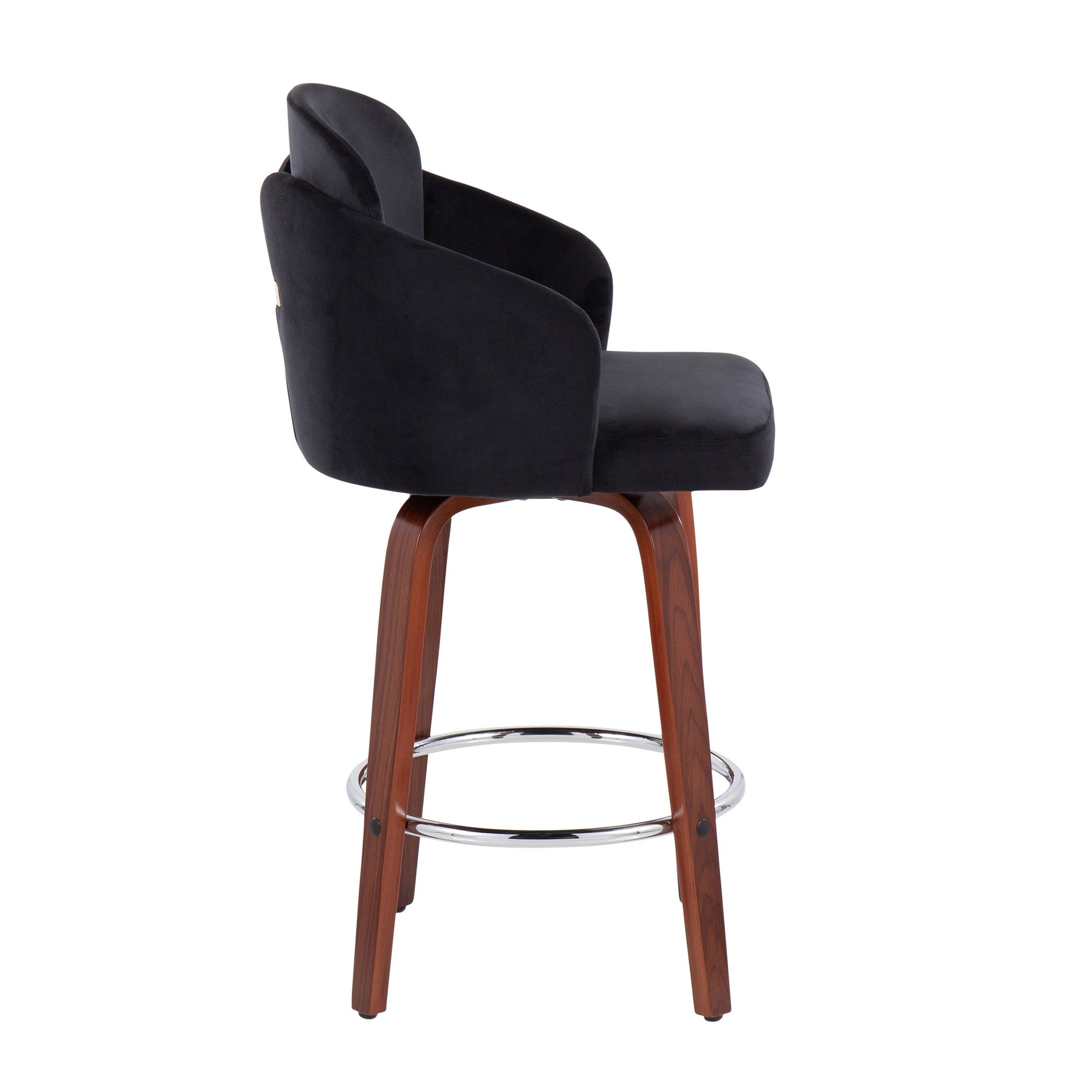 Dahlia Walnut Black Velvet Contemporary Counter Stool (Set of 2) 5 Dahlia Walnut Black Velvet Contemporary Counter Stool (Set of 2) - Image 5