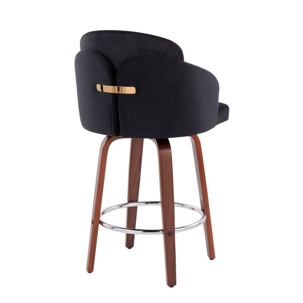 Dahlia Walnut Black Velvet Contemporary Counter Stool Set of 2 5