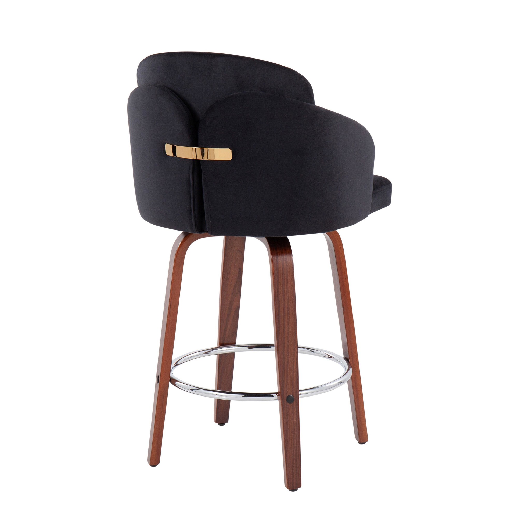 Dahlia Walnut Black Velvet Contemporary Counter Stool (Set of 2) 6 Dahlia Walnut Black Velvet Contemporary Counter Stool (Set of 2) - Image 6