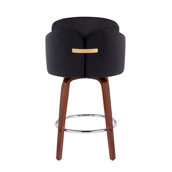 Dahlia Walnut Black Velvet Contemporary Counter Stool Set of 2 6