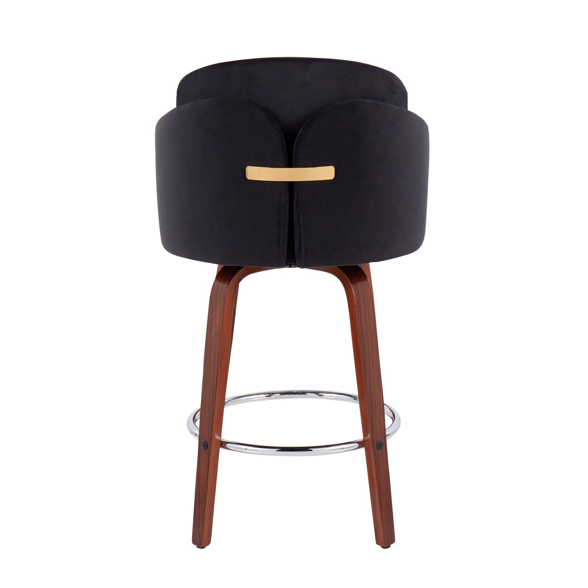 Dahlia Walnut Black Velvet Contemporary Counter Stool (Set of 2) 7 Dahlia Walnut Black Velvet Contemporary Counter Stool (Set of 2) - Image 7