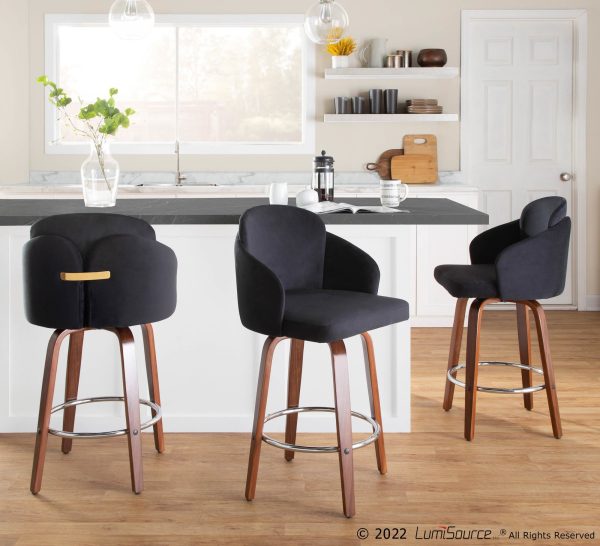 Dahlia Walnut Black Velvet Contemporary Counter Stool Set of 2