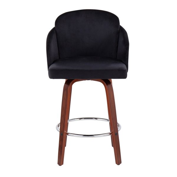 Dahlia Walnut Black Velvet Contemporary Counter Stool Set of 2 7