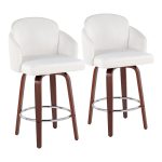 Dahlia Walnut Wood Cream Velvet Contemporary Counter Stools (Set of 2) 14 Dahlia Walnut Wood Cream Velvet Contemporary Counter Stools (Set of 2)