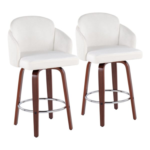 Dahlia Walnut Wood Cream Velvet Contemporary Counter Stools Set of 2 2