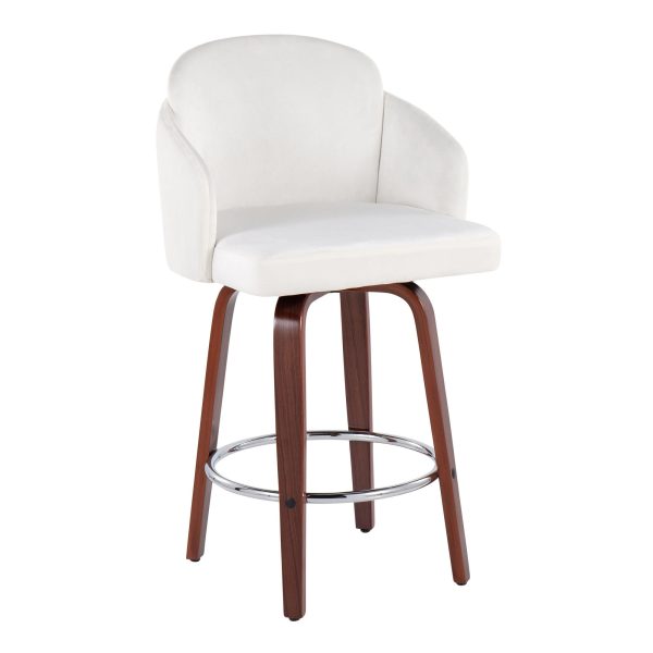 Dahlia Walnut Wood Cream Velvet Contemporary Counter Stools Set of 2 3