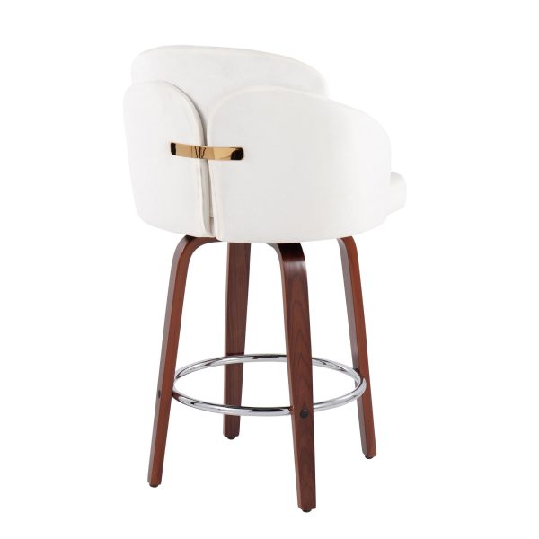 Dahlia Walnut Wood Cream Velvet Contemporary Counter Stools Set of 2 5