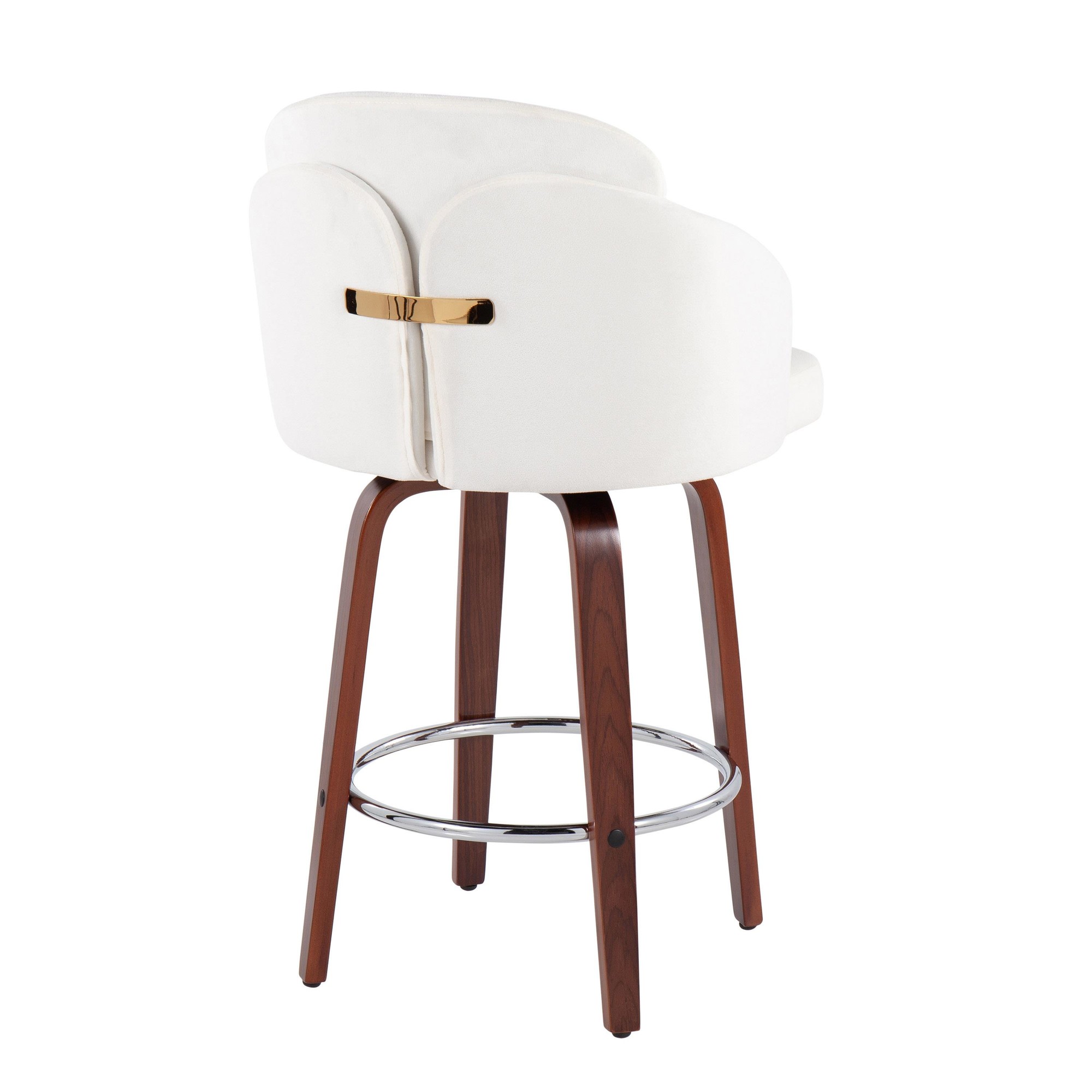 Dahlia Walnut Wood Cream Velvet Contemporary Counter Stools (Set of 2) 6 Dahlia Walnut Wood Cream Velvet Contemporary Counter Stools (Set of 2) - Image 6