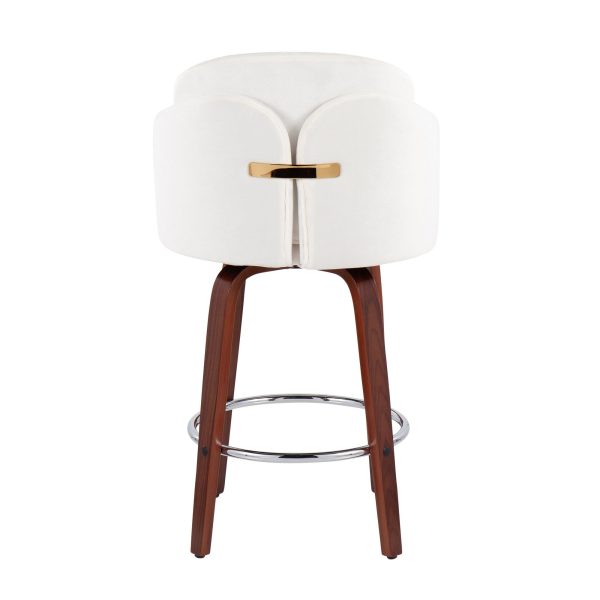 Dahlia Walnut Wood Cream Velvet Contemporary Counter Stools Set of 2 6