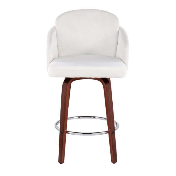 Dahlia Walnut Wood Cream Velvet Contemporary Counter Stools Set of 2 7