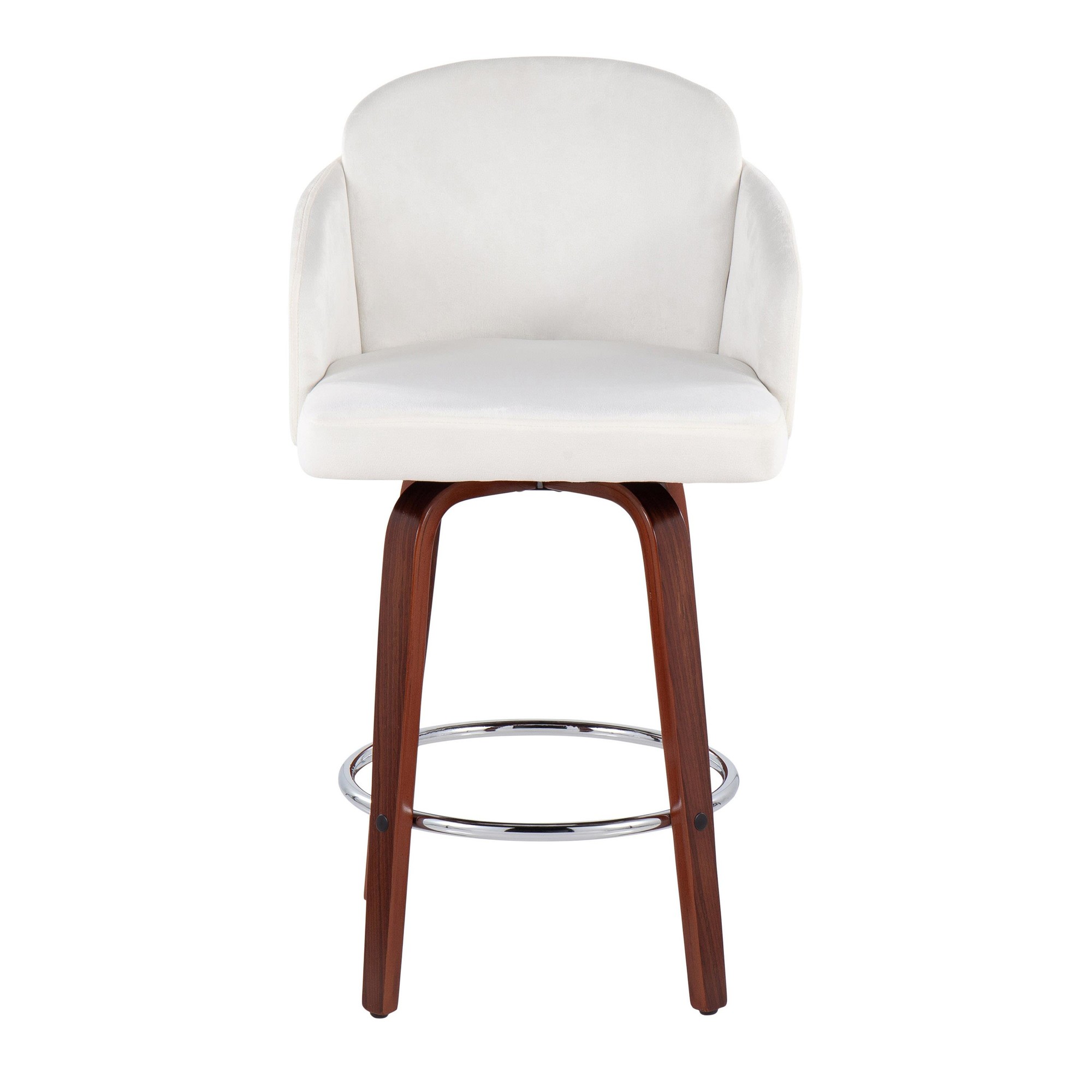 Dahlia Walnut Wood Cream Velvet Contemporary Counter Stools (Set of 2) 8 Dahlia Walnut Wood Cream Velvet Contemporary Counter Stools (Set of 2) - Image 8